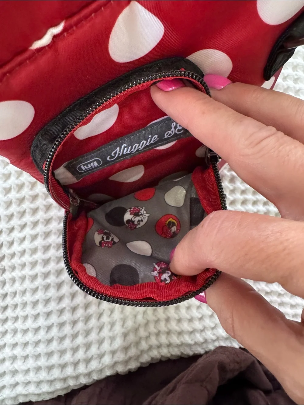 Disney Lug Red Minnie Mouse Polka Dot Crossbody Phone Pouch with Black Strap